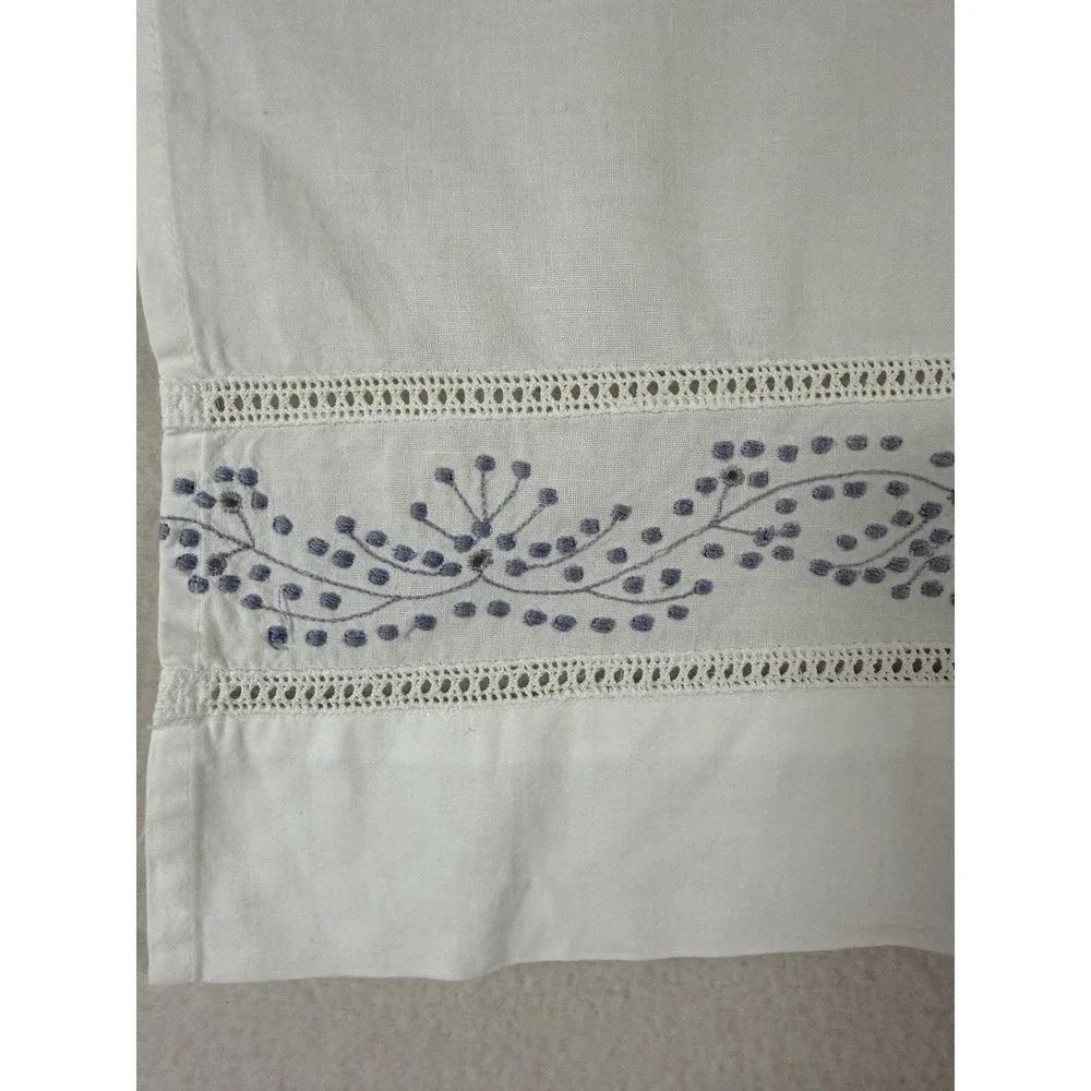 Cafe Curtain Set‎ Panels White Embroidered Lavender Cottage Shabby Farmhouse 4